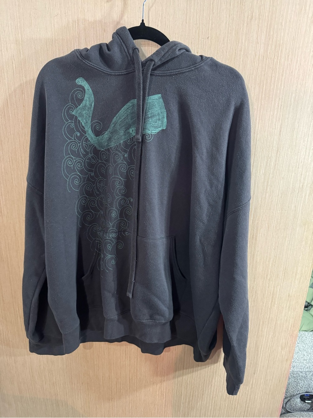 Men's Supermaggie Cotton Blemd Charcoal Hoodie with Teal Graphic Size XL